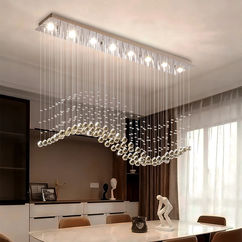 suspension lumineuse moderne cristal transparente argentée led 90 260v