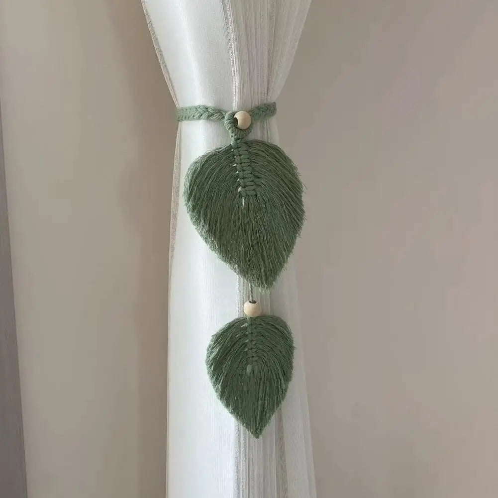 rideau boho feuilles coeur tissage main blanches couleurs variées transparent artisanal