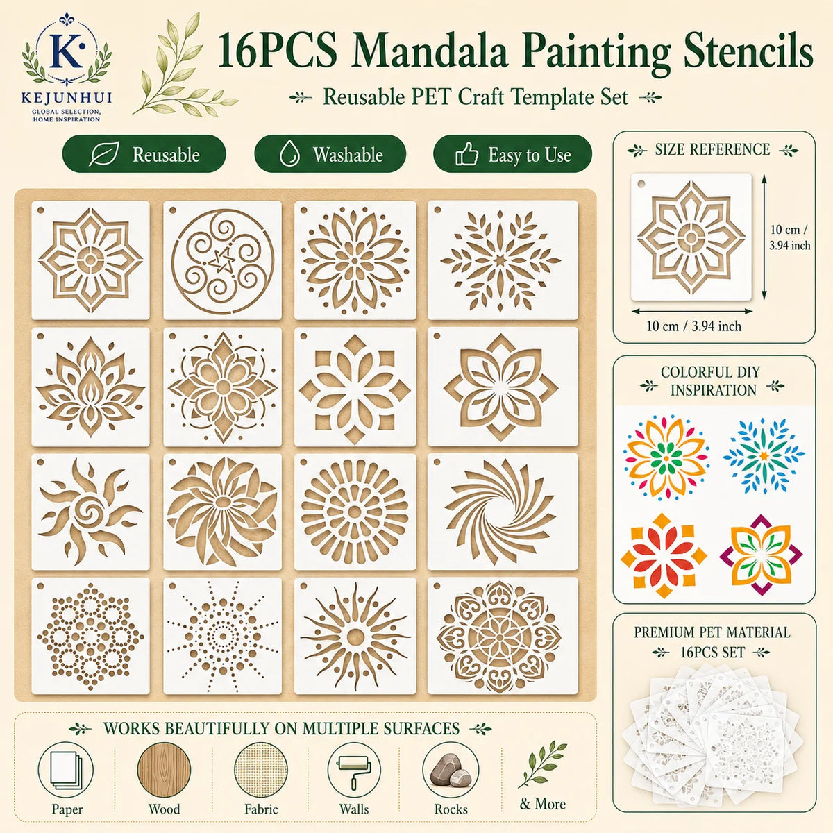 pochoirs mandala réutilisables peinture murale pulvérisation pierre gabarits floraux géométriques blanc artisanal