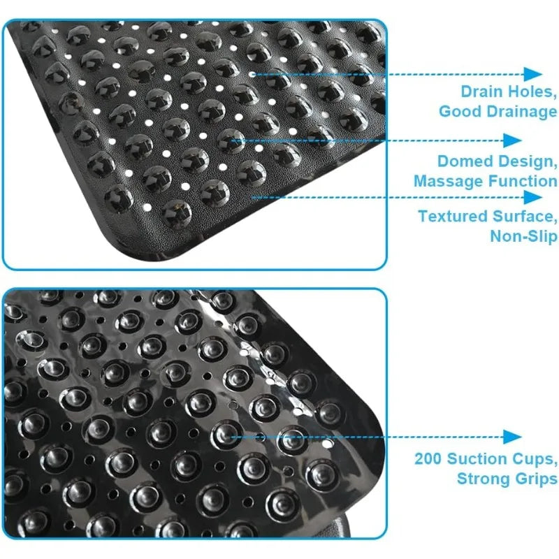 tapis bain antidérapant noir texturé ventouses drainage salle bain