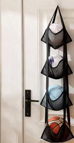 sac rangement sport balle basketball baseball violet noir blanc maille moderne crochets garage maison