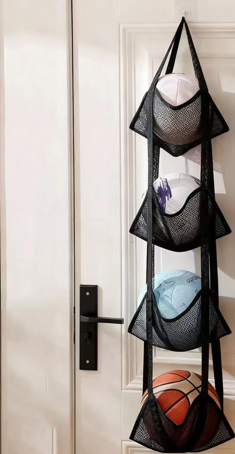sac rangement sport balle basketball baseball violet noir blanc maille moderne crochets garage maison