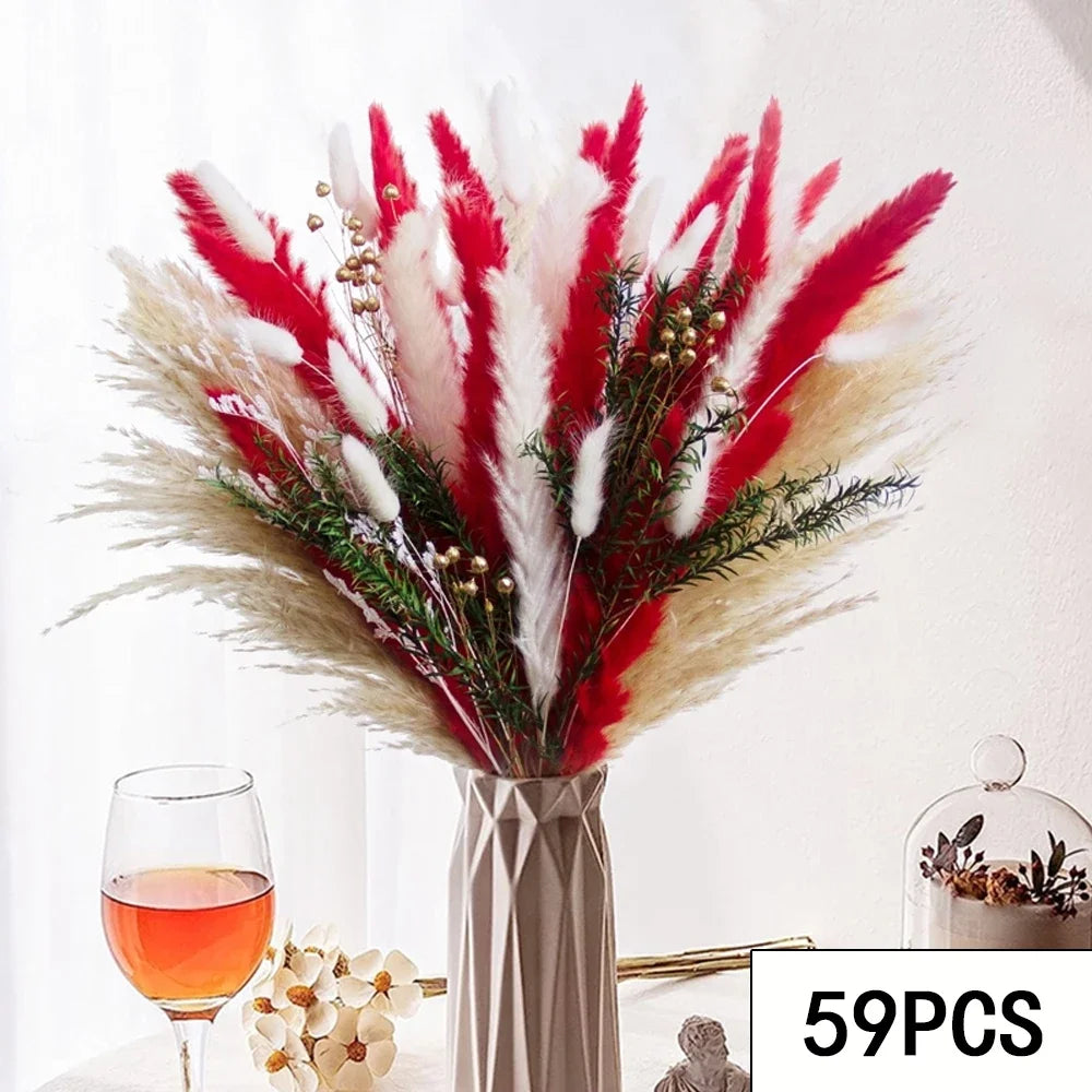 bouquet fleurs séchées pampa plumes fines beige blanc rose pâle naturel rustique clips decoration