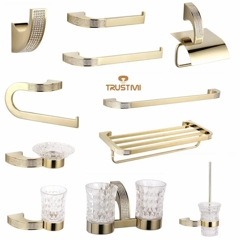 accessoires salle bain or argent strass transparent moderne élégant porte savon porte gobelets porte