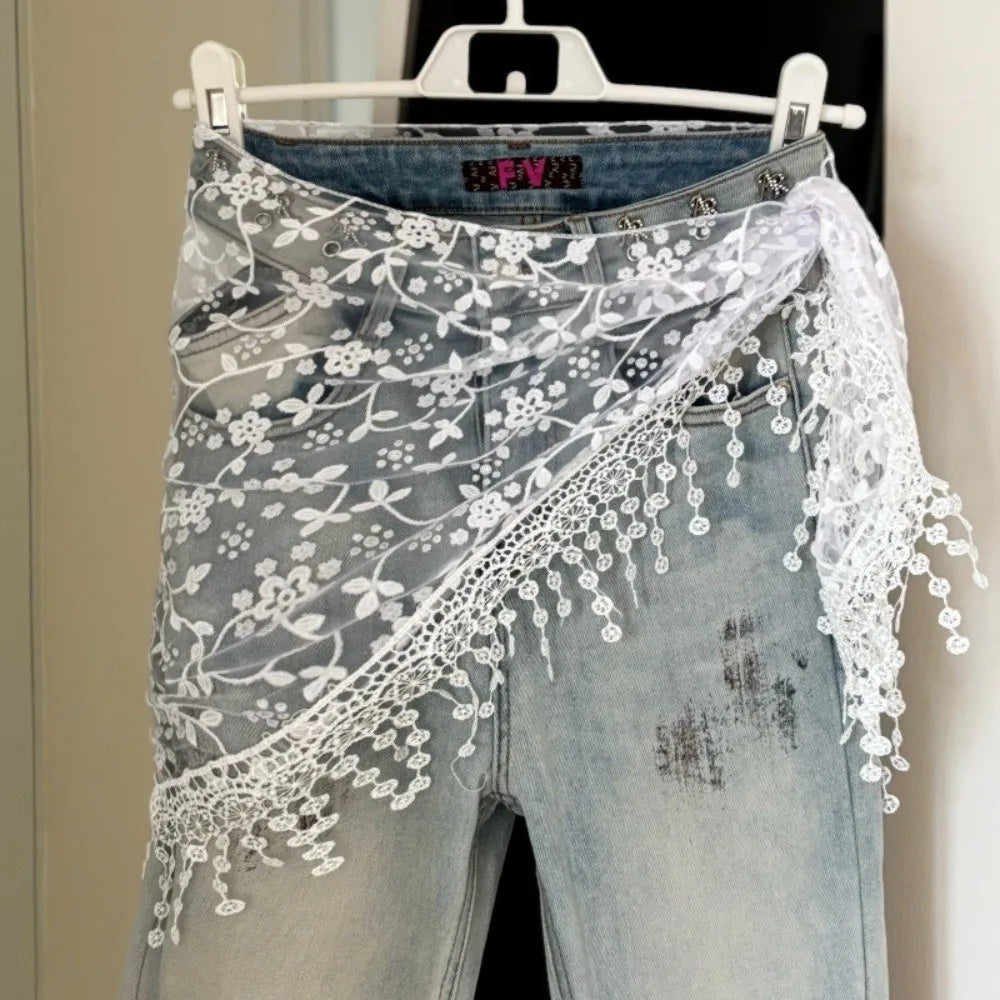 écharpe fleur broderie fine transparente été blanc junior femme asymétrique décontractée polyester haute élasticité