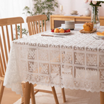 nappe brodée fleurs blanches beige dentelée mariage fête intérieure durable polyester