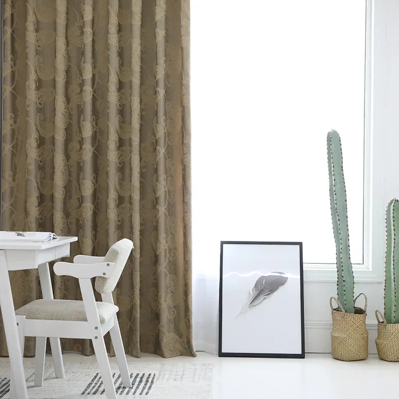 rideau classique beige broderie florale opaque salon chambre maison tissu polyester coton