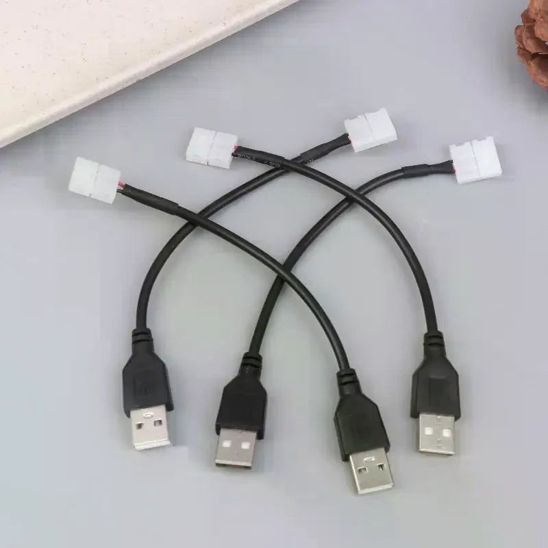 câble usb connecteur led noir plat moderne sans soudure 8mm 10mm 10 pièces