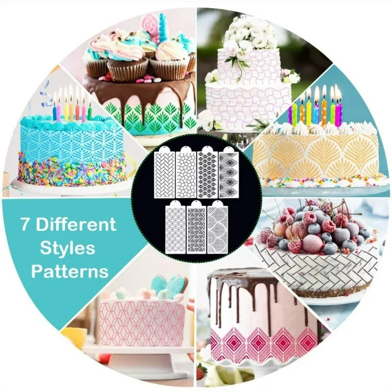 moules gâteau réutilisables divers motifs blanc bleu doré rose moderne élégants abstraits floraux géométriques