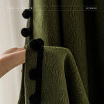 rideau vert olive moderne motifs floraux opaques polyester eyelets pompons