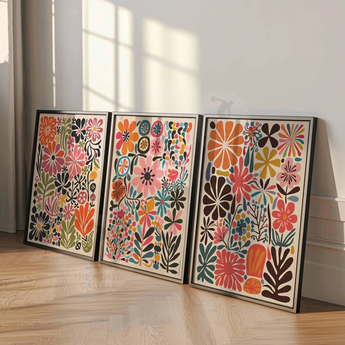 affiches modernes fleurs stylisées multicolores deco intérieur chambre salon enfants