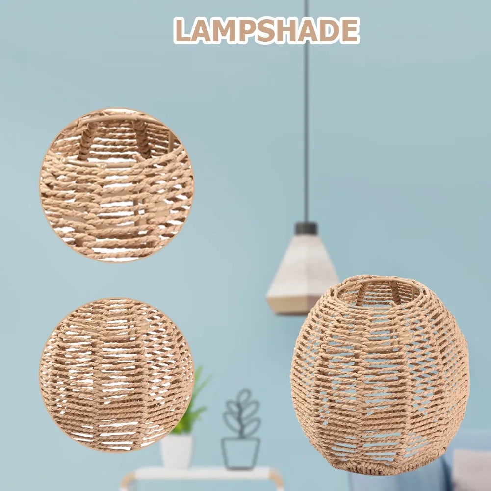 abat jour tissé motifs géométriques boho beige clair anneaux métalliques opaques salon chambre