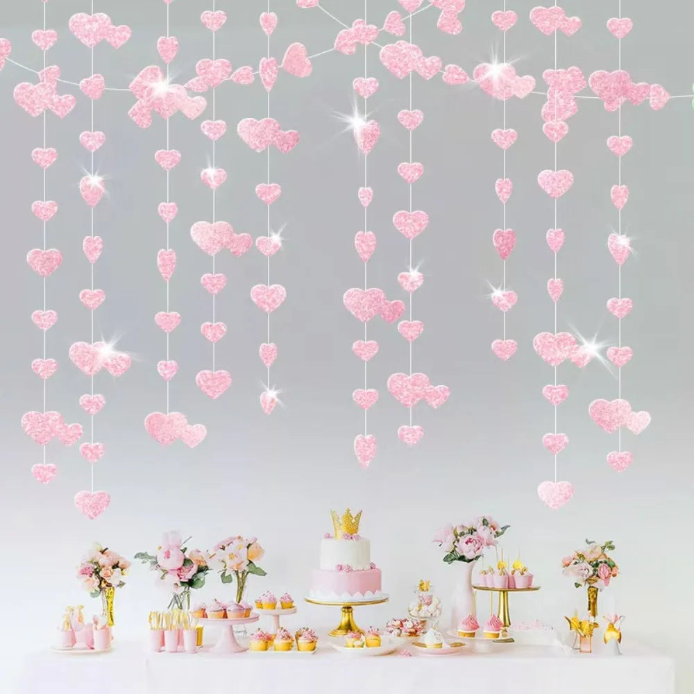 guirlande suspendue coeurs brillants mariage saint valentin rose rouge or blanc festive