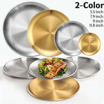 assiettes acier inoxydable or argent rondes modernes différentes tailles buffet dessert pizza