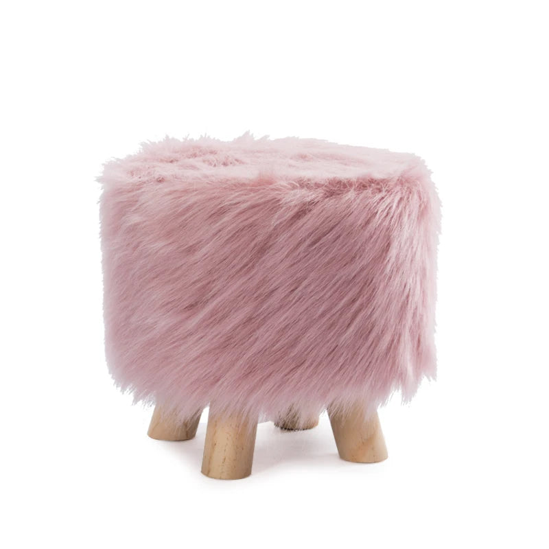 tabouret blanc rose fourrure moderne bois minimaliste autonome decoration intérieure meuble salon doux