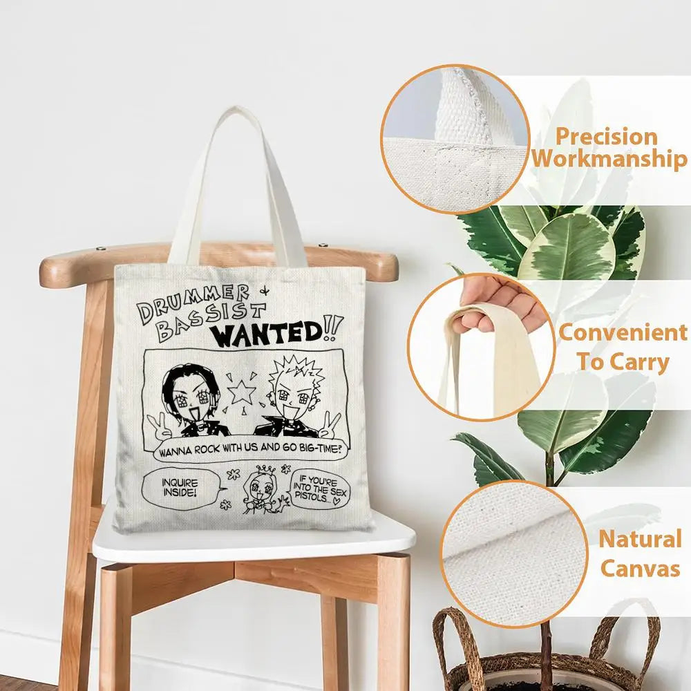 sac main blanc dessins humoristiques messages modernes réutilisable toile 16x40cm