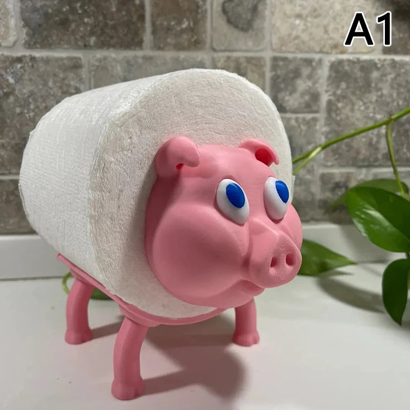 support rouleau papier toilette animaux rose noir gris beige porc grenouille adhesive fixe