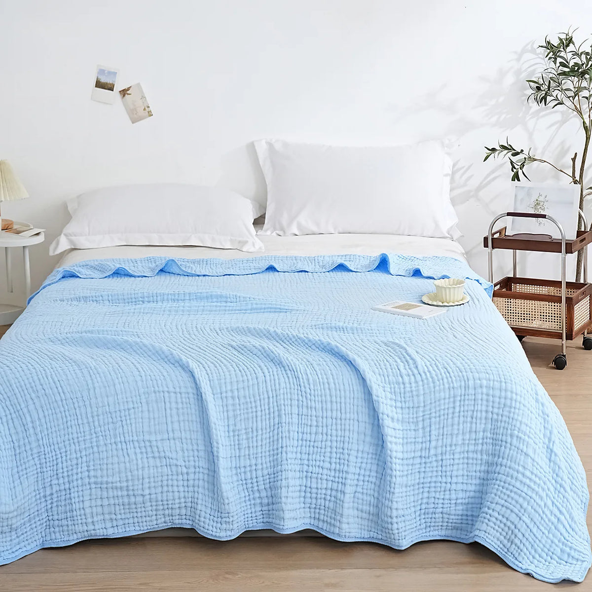 couverture coton pur plissée beige clair grande couverture lit douce maison