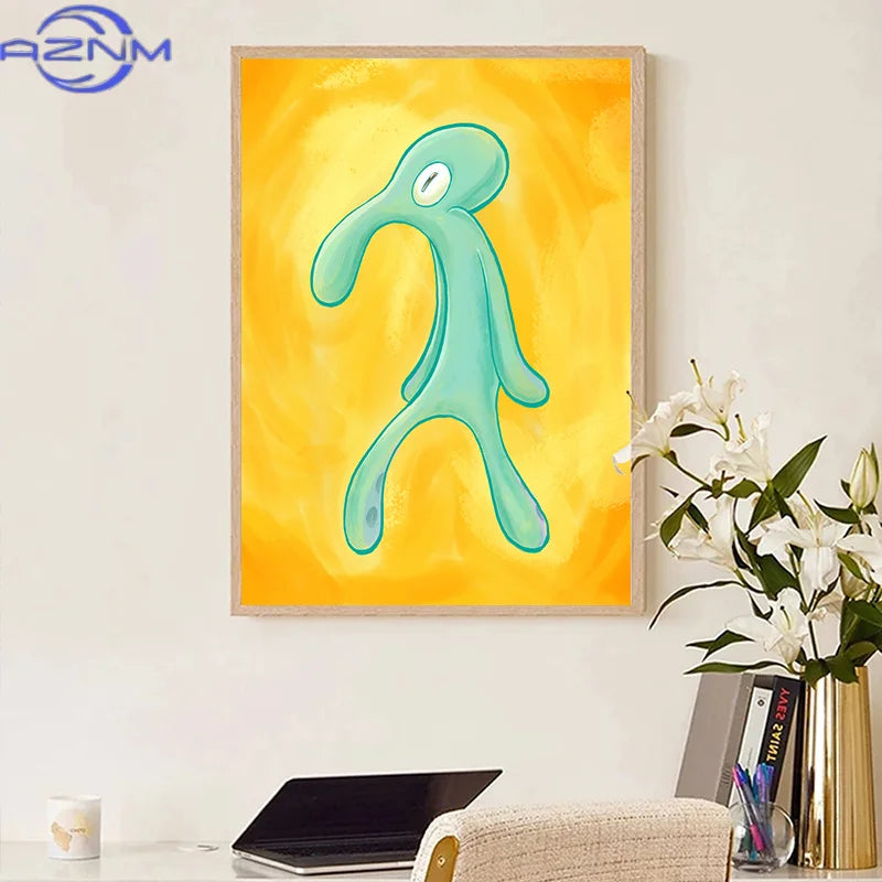 toile d'art moderne abstraite liquide verte jaune sans cadre dimension variable decoration murale chambre