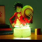lampe led 3d anime luffy zorro cracked surface télécommande câble usb nocturne rouge vert