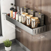 étagère murale moderne métal gris argenté bois clair rangement bocaux bouteilles épices cuisine minimaliste