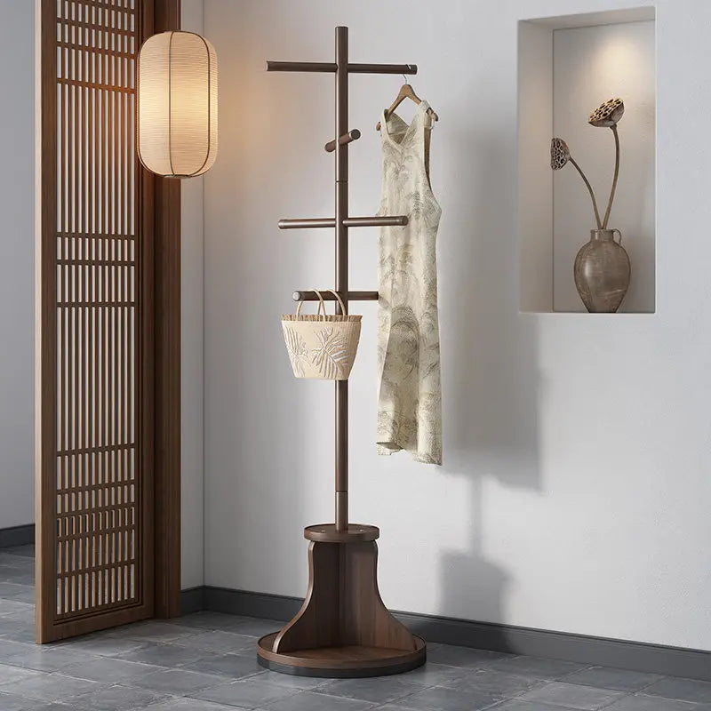 porte manteau rotatif bois marron minimaliste chambre salon indepenant multifunctionalité