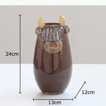 vase tête vache hauteurs cornes marron crème décoration table rustique fleuri moderne chambre salon