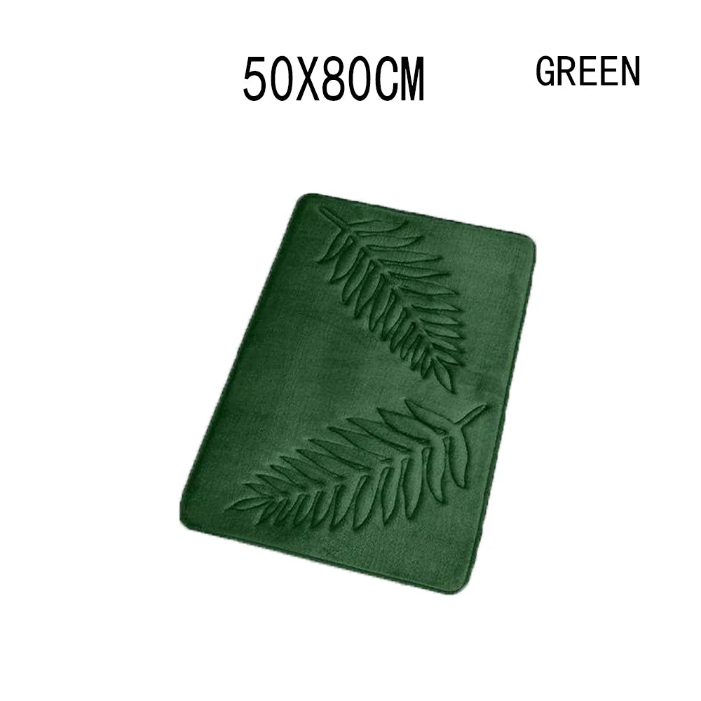 tapis bain antidérapant mousse mémoire forme feuilles palmier relief moderne vert foncé absorbant eau