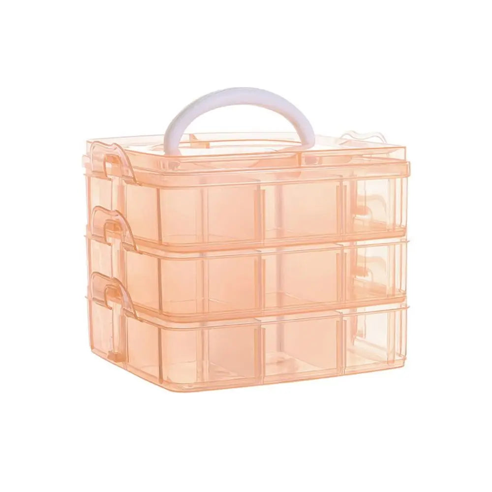 boîte bijoux rose transparente empilable poignées blanches amovibles moderne pratique