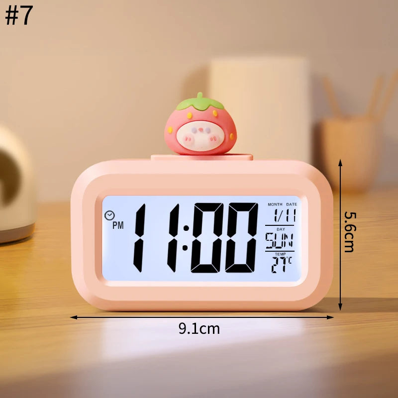 réveil horloge numérique led rose clair indicateur date température cochon figurine minimaliste