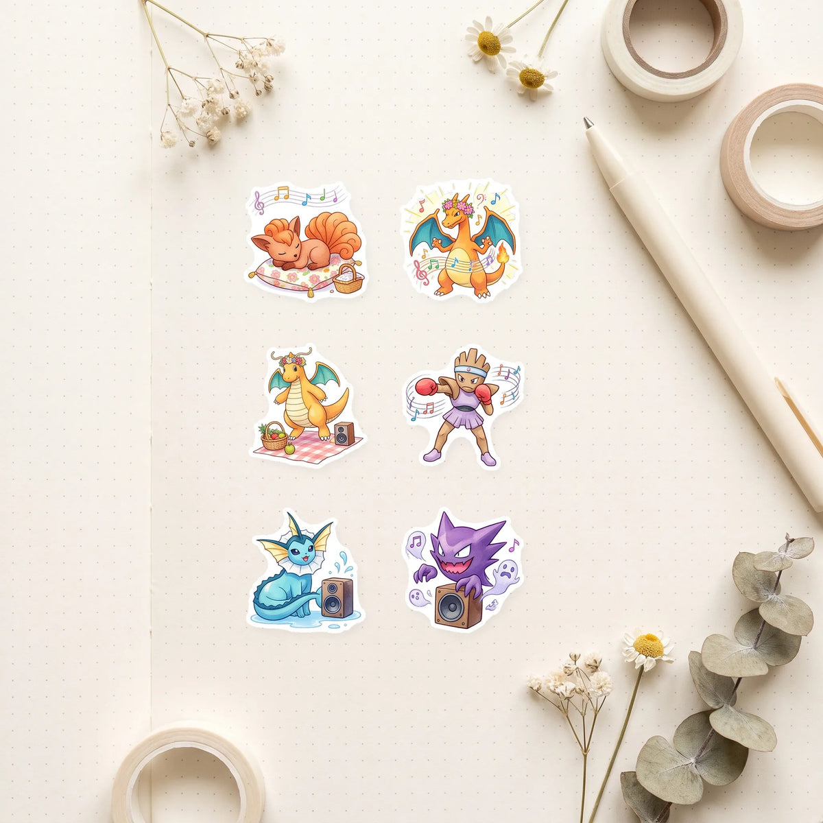 sticker anime pokemon kawaii musiquesommer watercolor enfants ado adultes 105pieces orange bleu rose vert