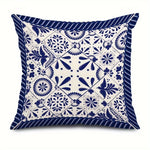 housse coussin imprimé géométrique floral bleu marine blanc traditionnelle 45x45cm