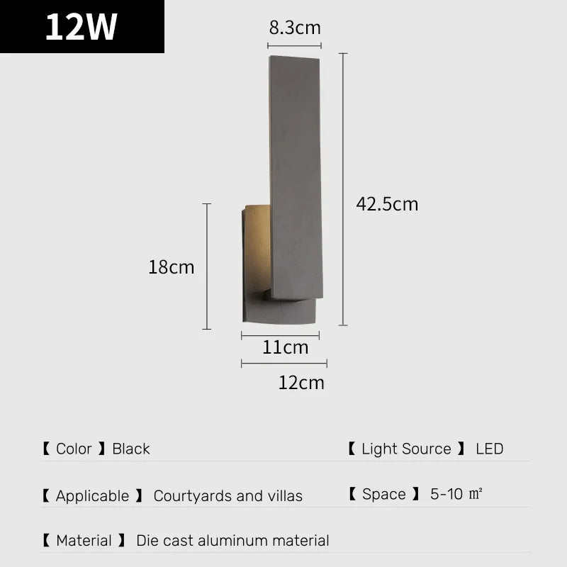 lampe murale extérieure led noir minimaliste moderne autonome hydrofuge 85 265v