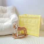 sac rangement coton piqueté moderne doux poignées tissu multicolore beige rose bleuclair jaune blanc