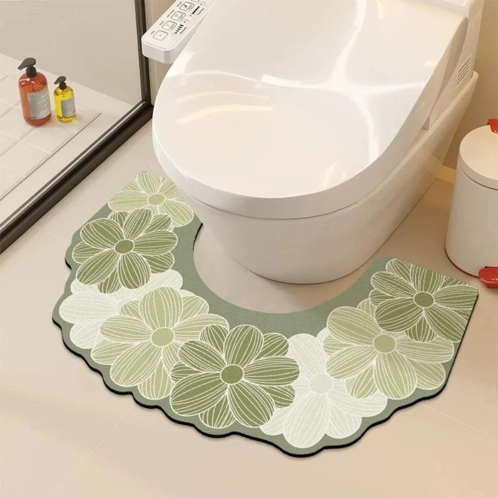 tapis toilette antidérapant absorbant eau motif fleurs moderne salle bain rapide sèche tapis sol
