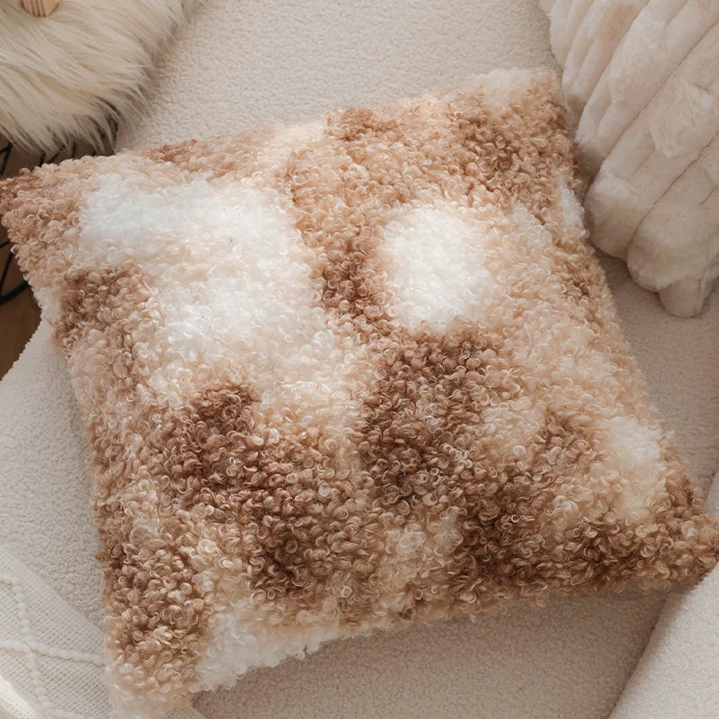 coussin patchwork géométrique beige carrés cercles doux hiver été 45x45cm