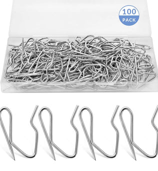 Crochets pour rideaux en métal inoxydable de haute qualité, livrés en lot de 100 dans une boîte de rangement pratique.