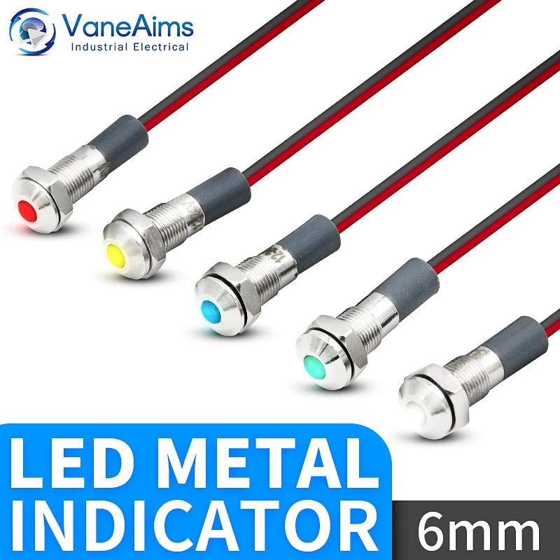 indicateur led métallique rouge vert bleu jaune blanc vis bague étanchéité industrielle 24v 12v