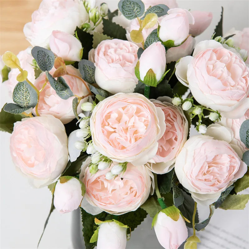 bouquet artificiel pivoines blanc rose intérieur mariage décoration vase romantique classique anniversaire événement