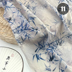 tissu imprimé chinois personnages traditionnels bambous fleurs beige vert bleu rose