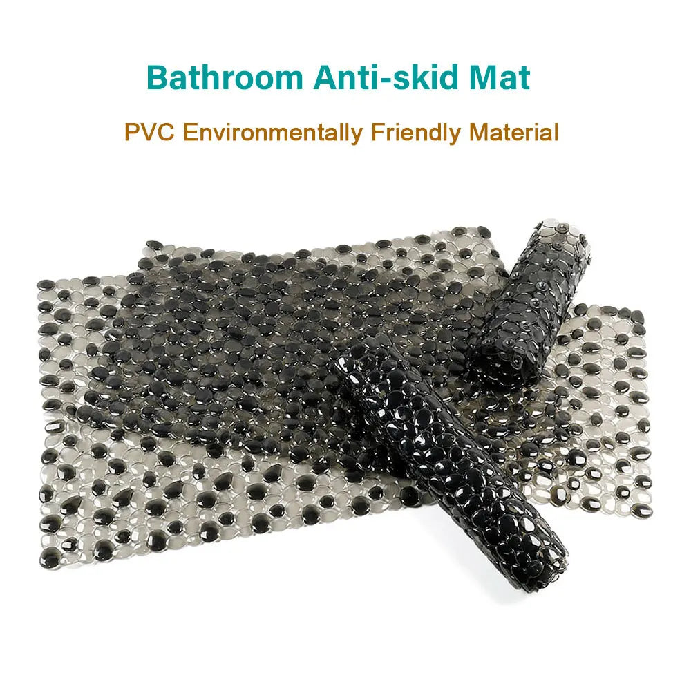 tapis bain anti dérapant pierres pvc moderne noir translucide salle bain grande taille suction