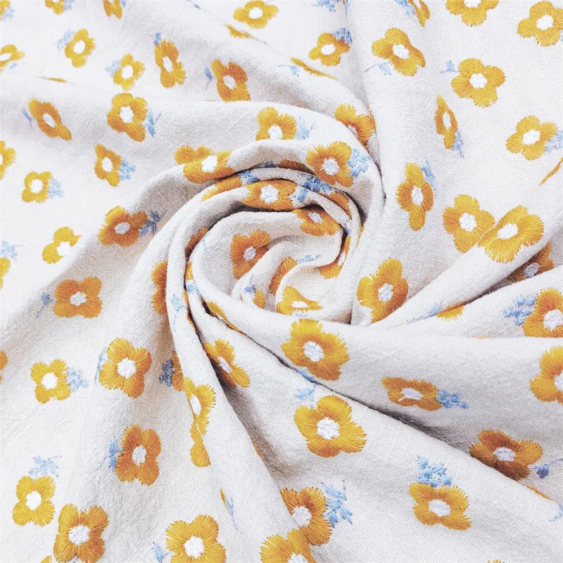 tissu coton brodé fleurs 3d blanc jaune bleu moderne opacité 125cm bricolage respectueux environnement