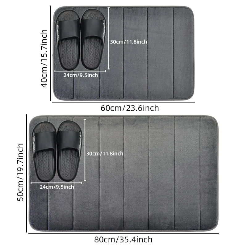 tapis bain moderne bleu foncé gris motifs géométriques doux absorbant antidérapant respectueux environnement