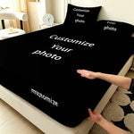 ensemble literie personnalisé noir moderne drap housse deux taies oreiller lisse mat minimaliste imprimé
