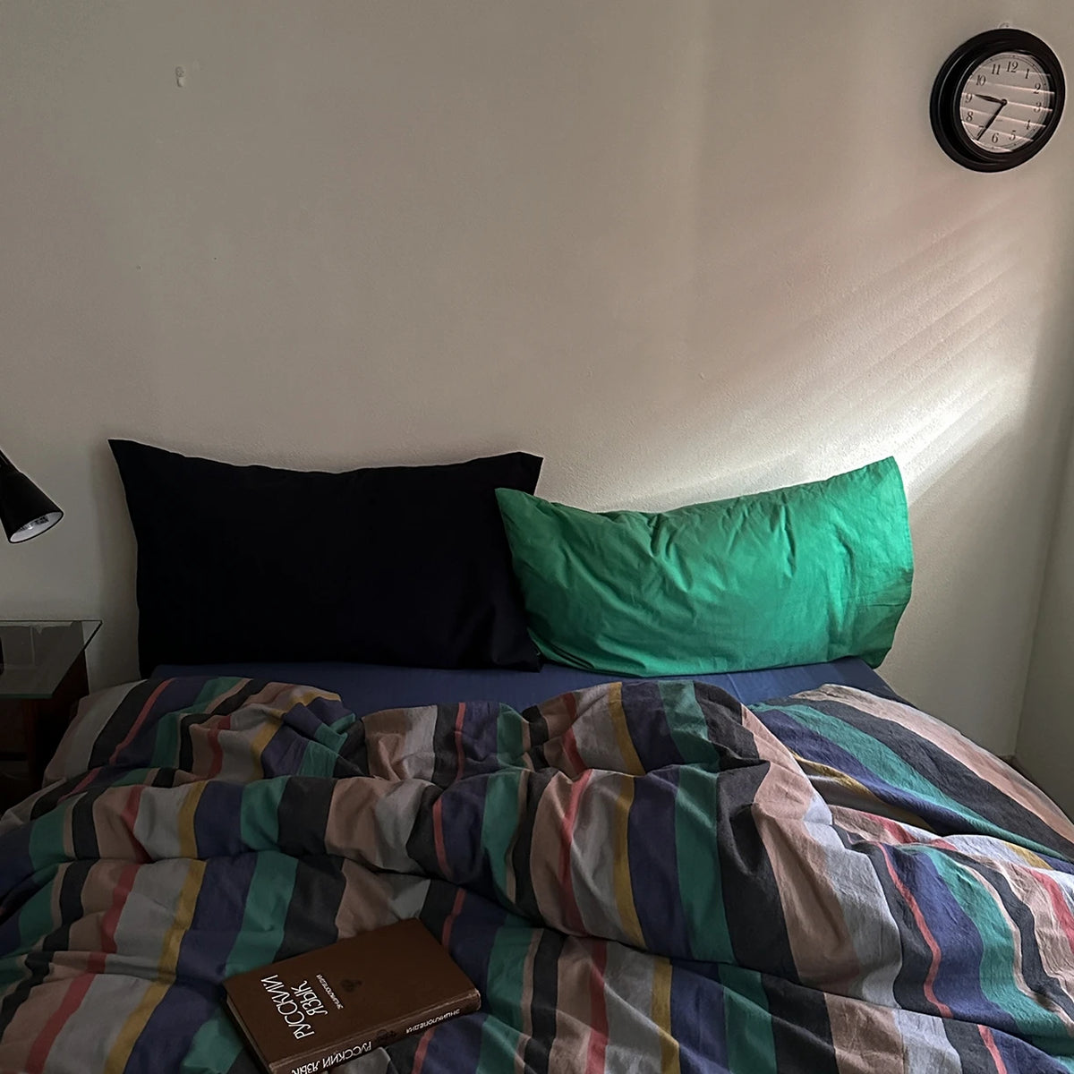 housse couette coton rayées moderne bleu vert gris taies d'oreiller incluses