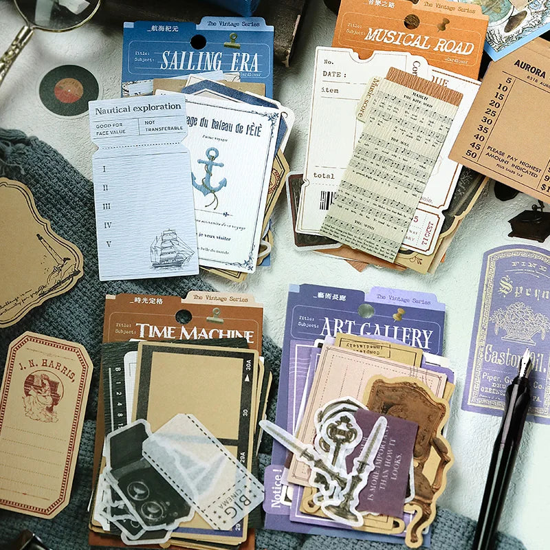 stickers vintage motifs floraux partitions musicales cartes postales journaux intimes bloc notes ornements anciens