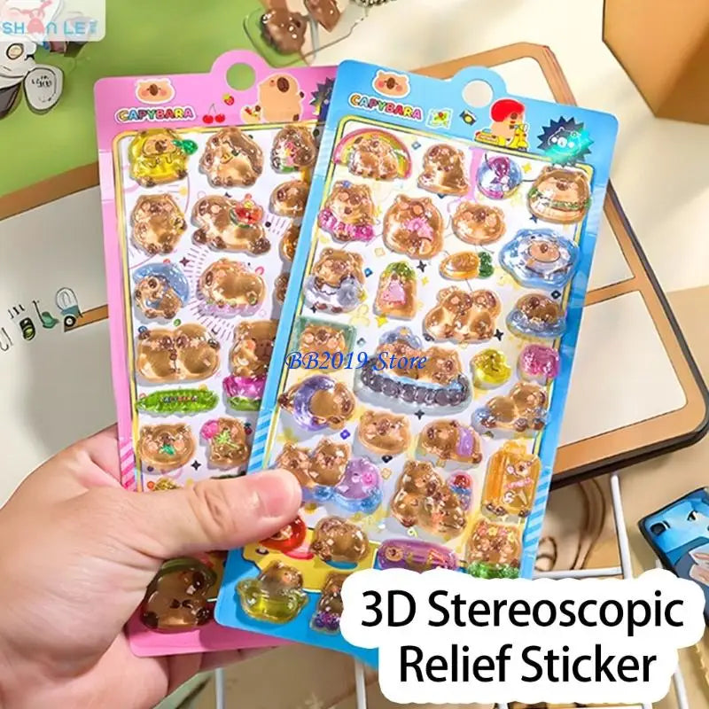 sticker 3d kawaii relief dessins animés lapins fruits opaques rose bleu blanc