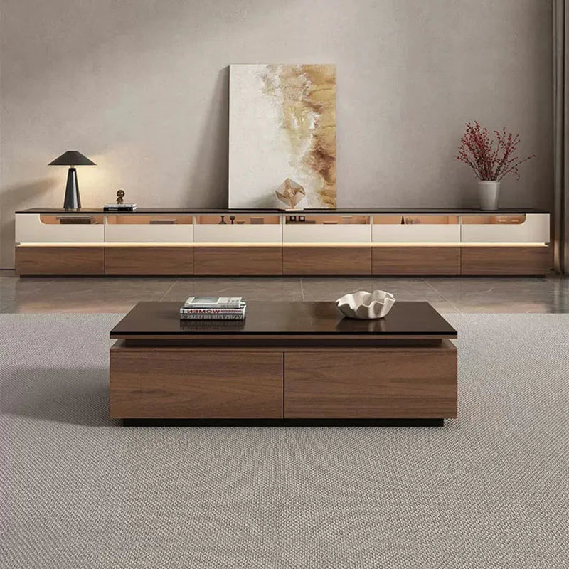meuble tv moderne mdf noir bois naturel support télé 160cm assemblage facile salon