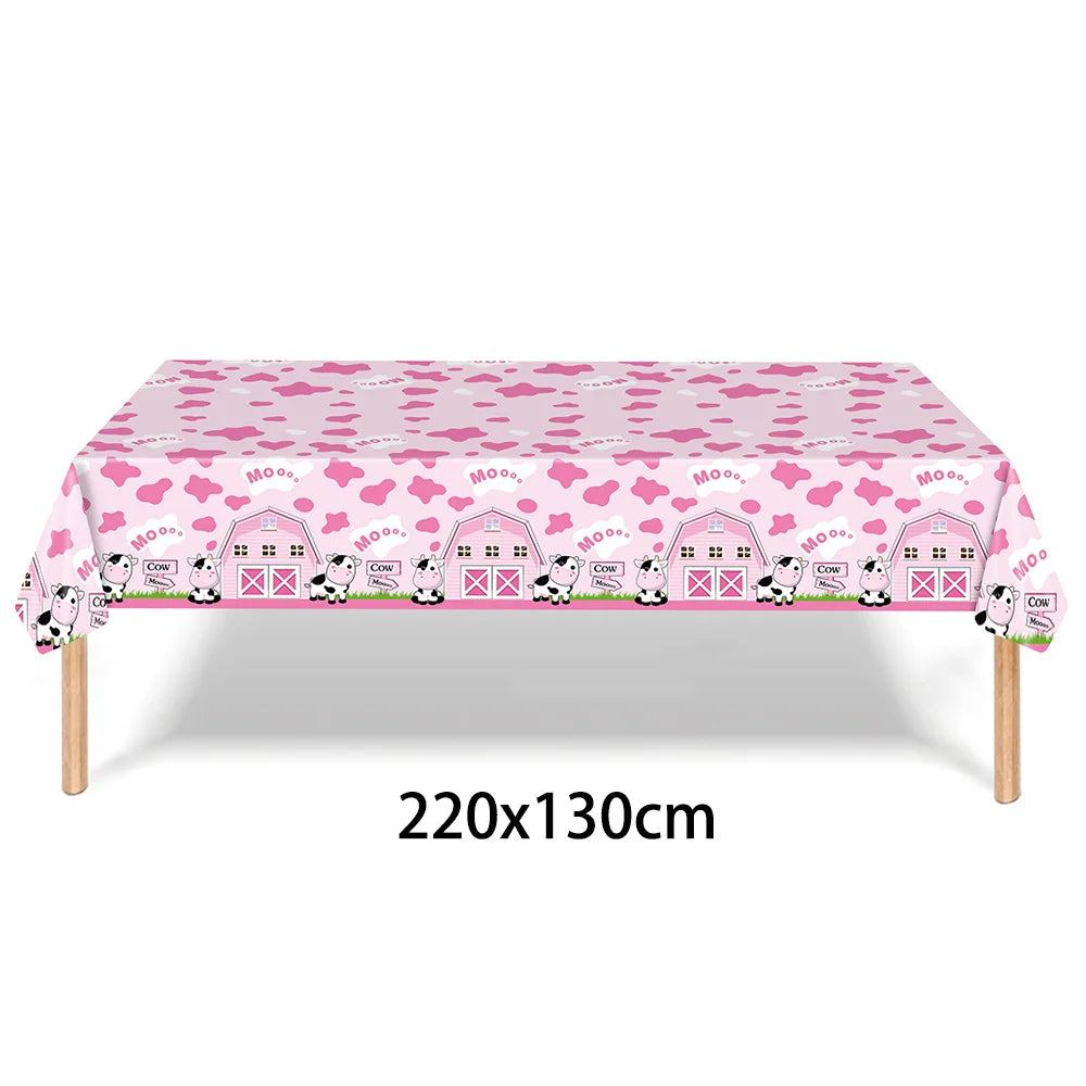 assiettes jetables vache rose anniversaire coeurs happy birthday serviettes fourchettes gobelets guirlande thème vache