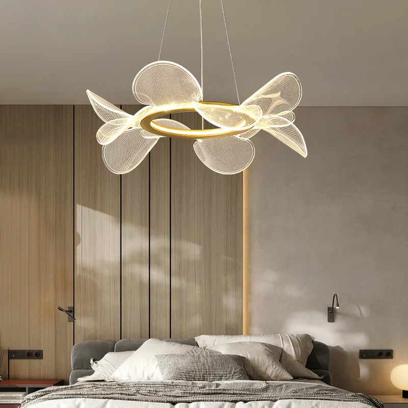 suspension lumineuse moderne acrylique blanc doré fine maille salon chambrehôtel